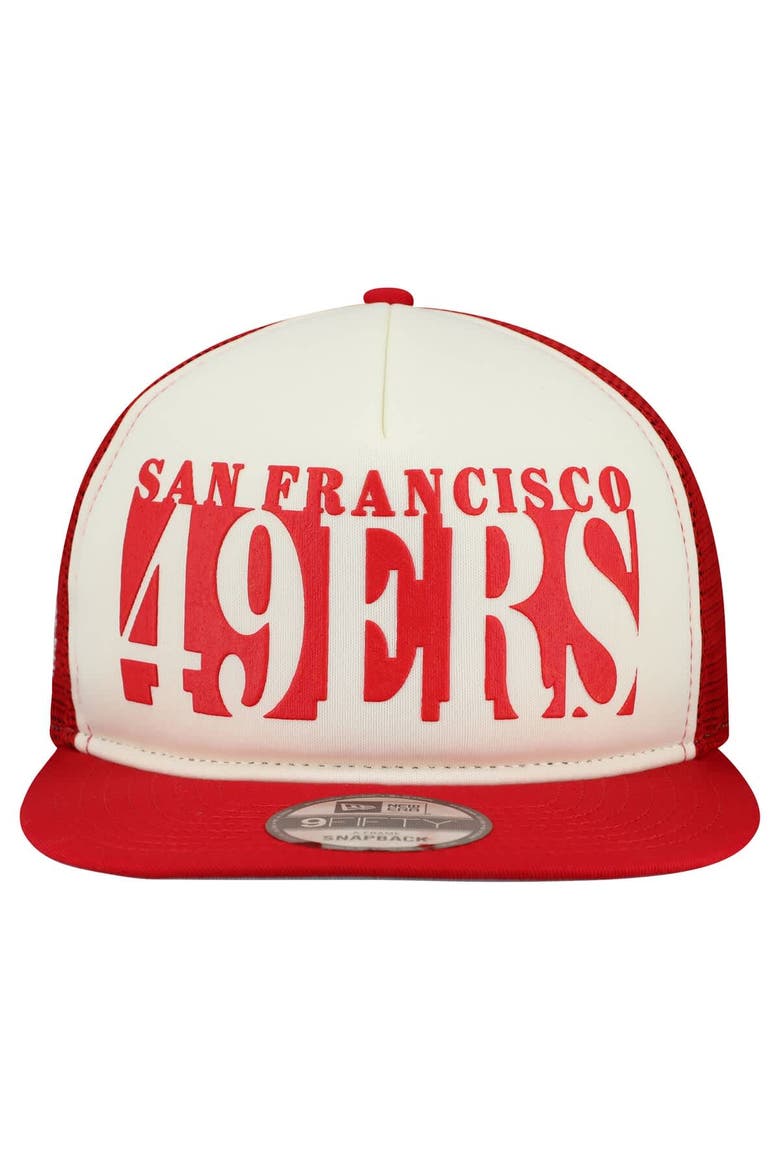 Men's New Era Cream/Scarlet San Francisco 49ers  Cutout A-Frame 9FIFTY Snapback Hat, Alternate, color, Cream
