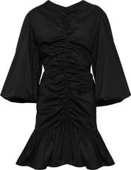 The Lulo Project Fuego Ruched Balloon Sleeve Stretch Cotton Fit & Flare Dress