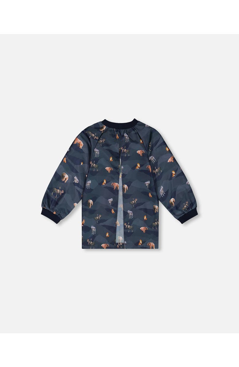 Deux par Deux Little Boy's School Apron Navy Printed Mountains Animals, Alternate, color, 