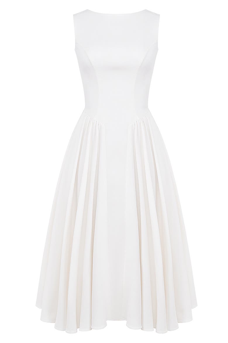 Cindy Sleeveless Twill Midi Cocktail Dress, Alternate, color, WHITE