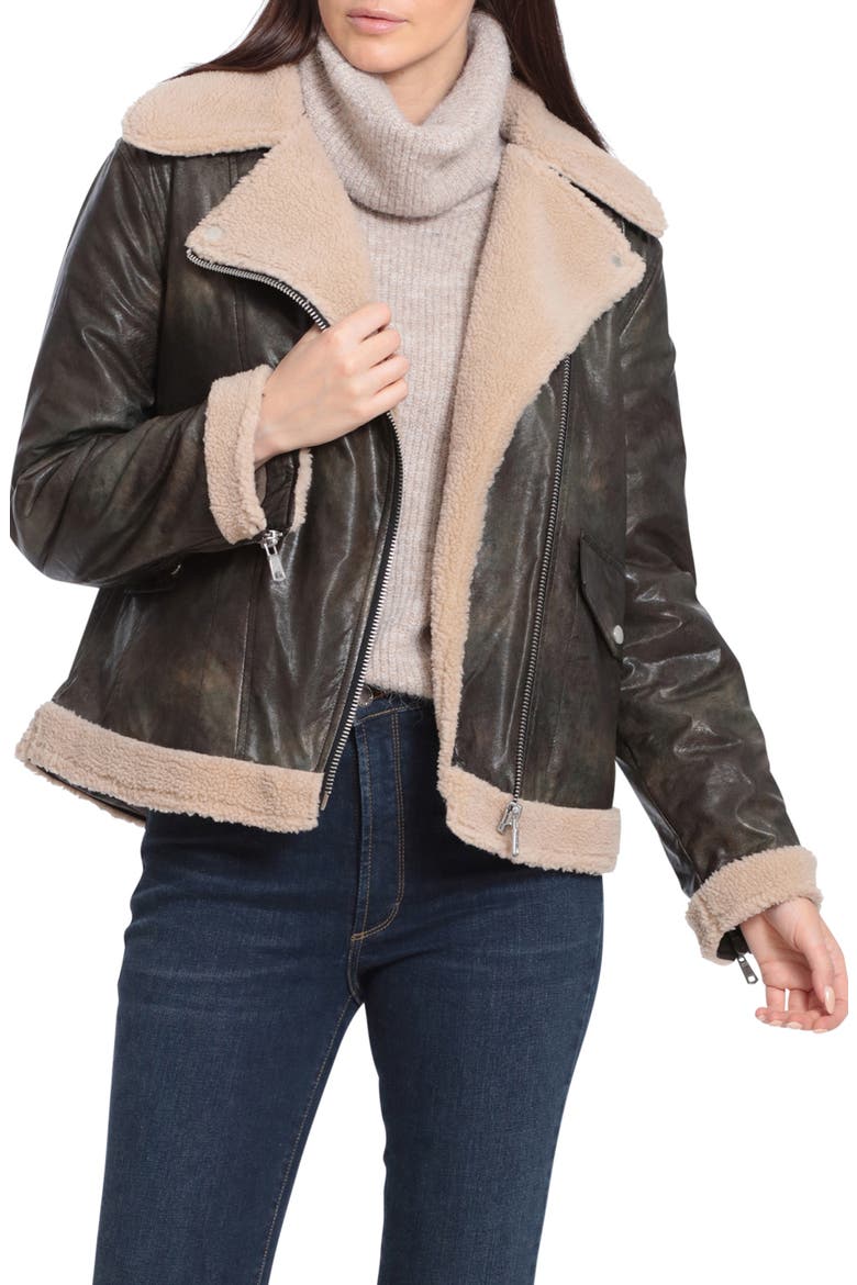 Relaxed Faux Shearling Moto Jacket, Main, color, CARBON/ OAT