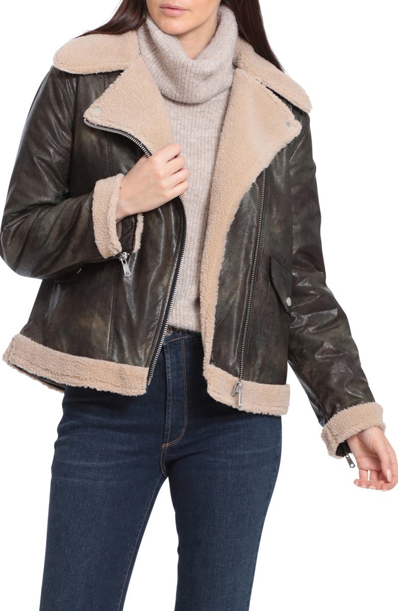 Avec Les Filles Relaxed Faux Shearling Moto Jacket, Main, color,
