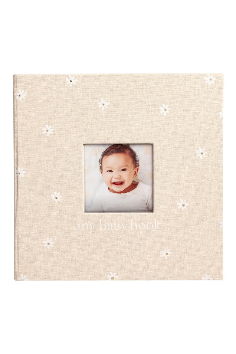 Floral Linen Baby Keepsake Memory Book, Main, color, BEIGE