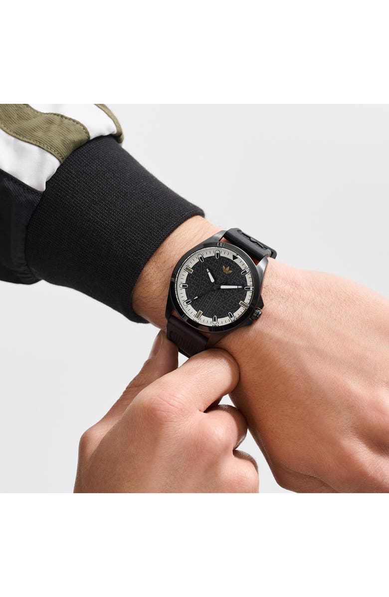 adidas AO Fashion Iconic One Black Silicone Strap Watch, 40mm, Alternate, color, Black