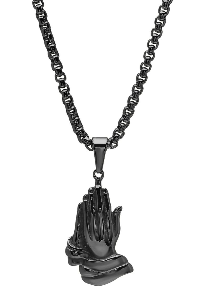 Men's Prayer Hand Pendant Necklace, Main, color, BLACK