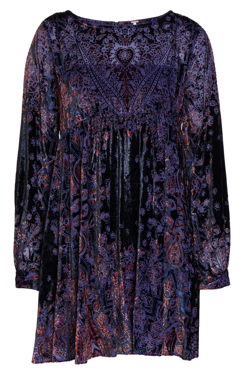 Free People Mirror, Mirror Long Sleeve Velvet Minidress, Alternate, color,