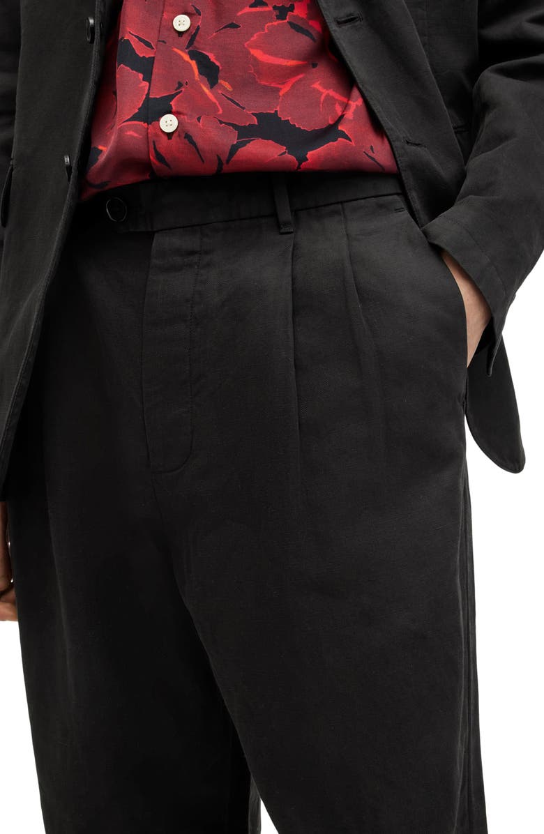 AllSaints Sainte Pleated Cotton & Linen Pants, Alternate, color, Licorice Black