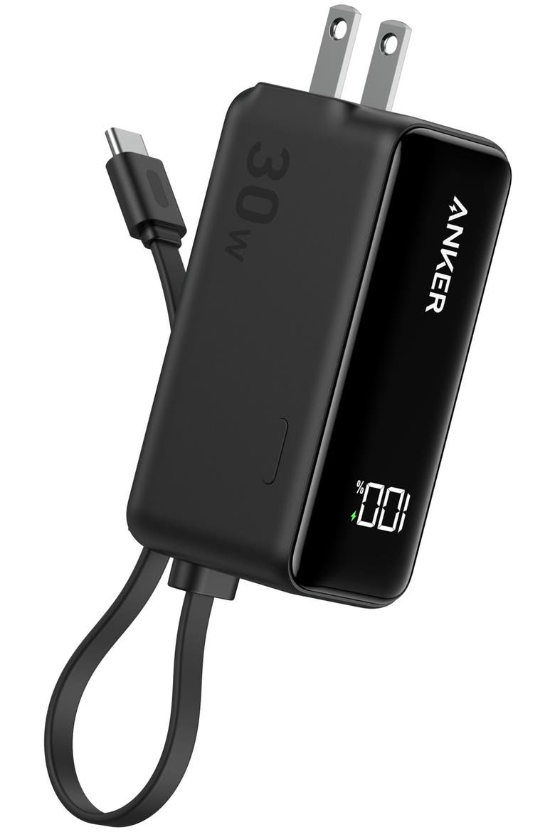 Power Bank 5,000 mAh 22.5W with Built in USB-C Cable and Fusion Wall Charger 30W, Main, color, Black
