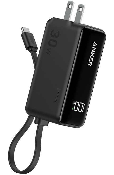Power Bank 5,000 mAh 22.5W with Built in USB-C Cable and Fusion Wall Charger 30W