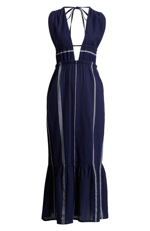 Lemlem Lelisa Plunge Cotton Cover-up Maxi Dress In Nunu Navy