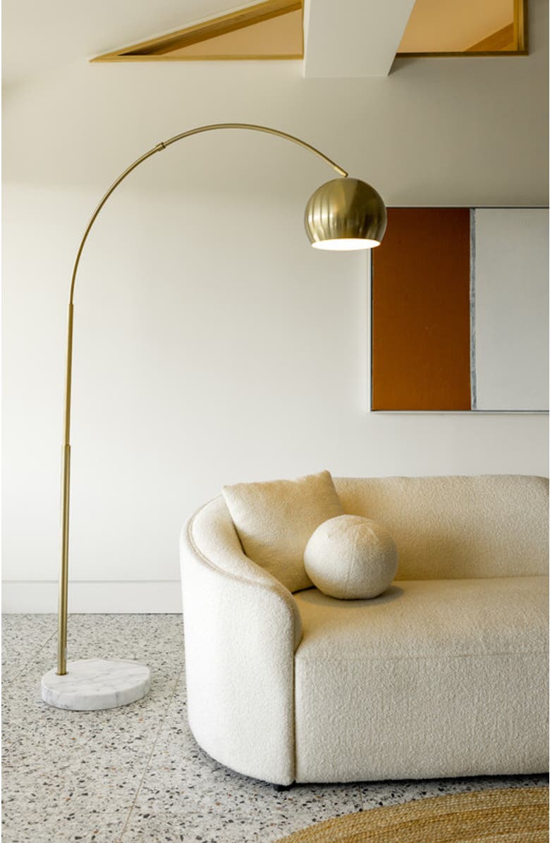 Brightech Olivia 75" Adjustable LED Floor Lamp with Metal Bowl Shade and Marble Base, Bulb Included, Alternate, color, Polished Brass