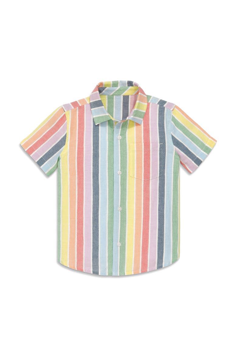 Kids Cotton Gauze Button Down, Main, color, Rainbow Sunrise Stripe