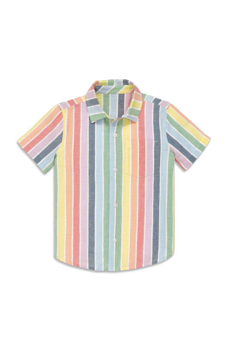 Primary Kids Cotton Gauze Button Down, Main, color, Rainbow Sunrise Stripe