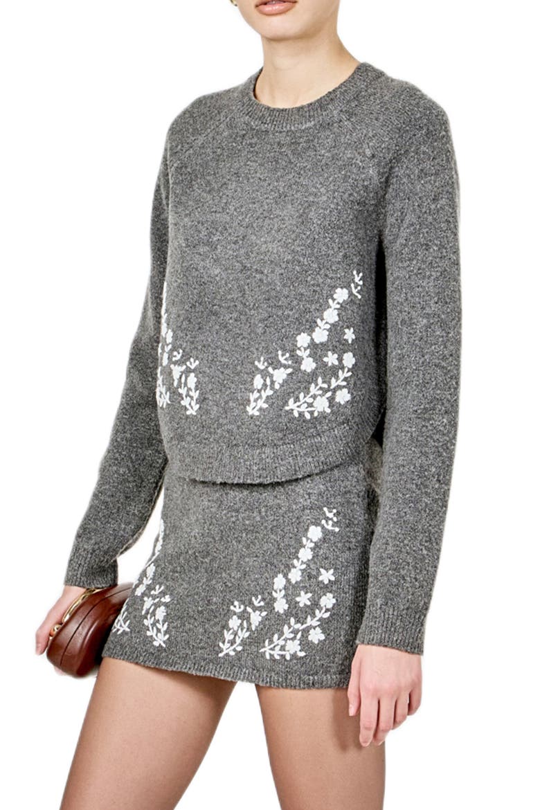 Floral Embroidered Sweater, Alternate, color, CHARCOAL