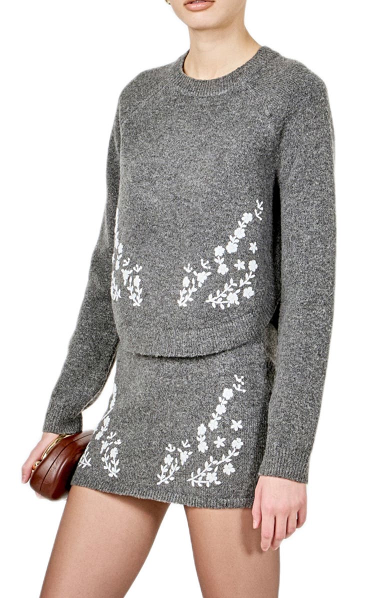 Endless Rose Floral Embroidered Sweater, Alternate, color, Charcoal