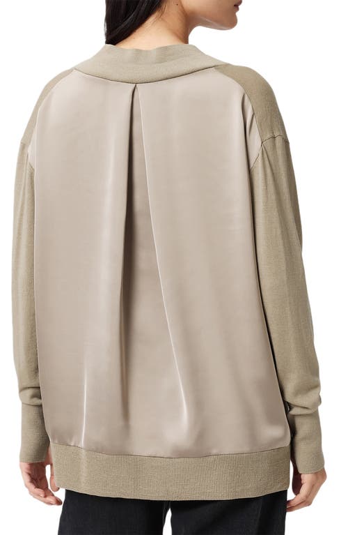Allsaints Bern Paneled V-neck Merino Wool Sweater In Brown