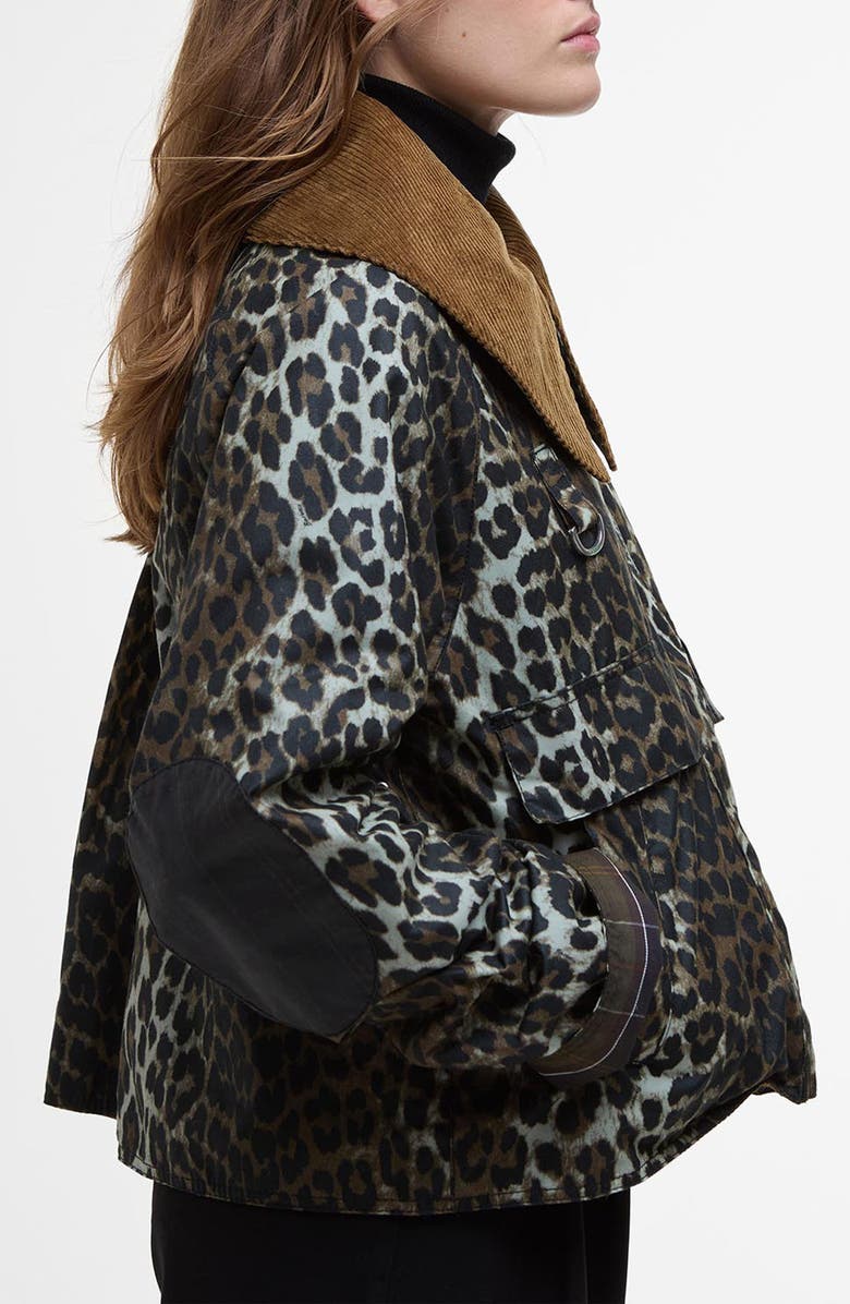 Barbour x Ganni Leopard Print Waxed Cotton Jacket, Alternate, color, 