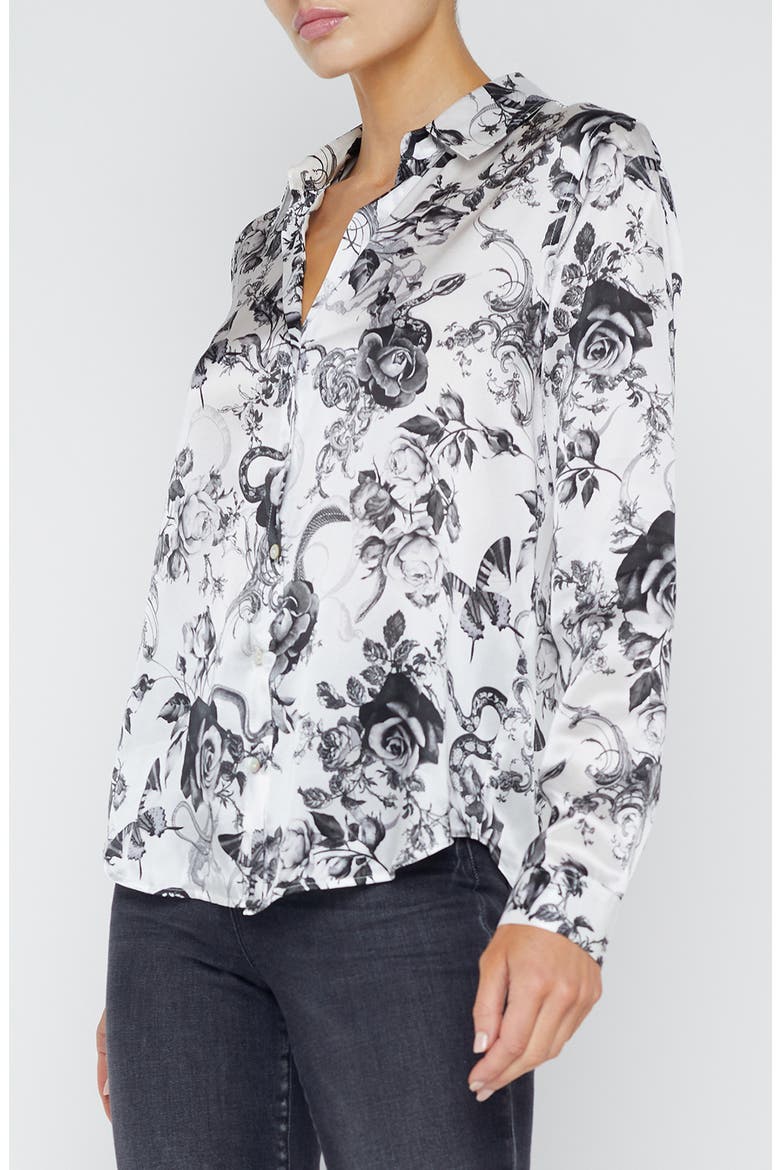 Tyler Floral Print Woven Silk Shirt, Alternate, color, WHITE/ BLACK BAROQUE FLORAL