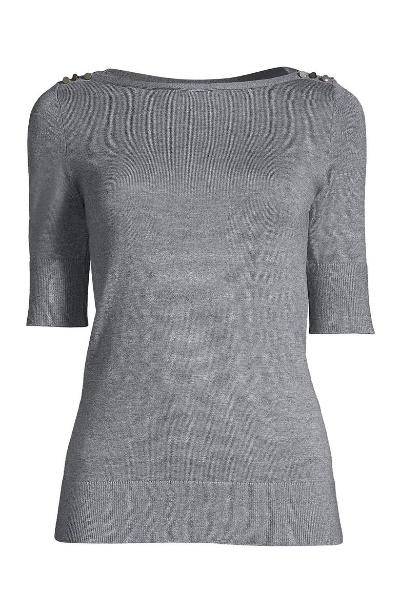 Lands' End Women Cotton Modal Button Shoulder Boatneck Sweater, Alternate, color, Pewter Heather