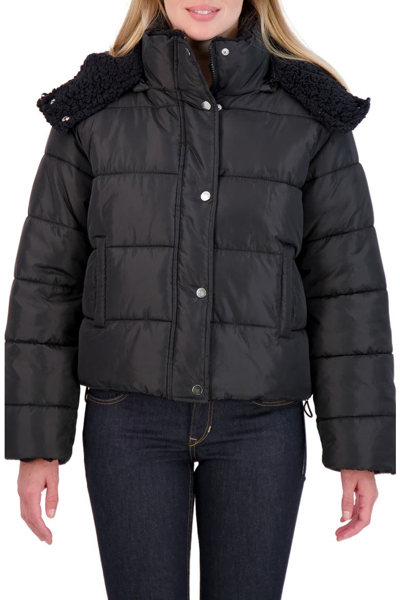 Reversible Faux Shearling Puffer Jacket, Main, color, BLACK