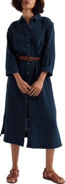 Seasalt Cornwall Whitsand Cove Long Sleeve Organic Cotton Gauze Shirtdress