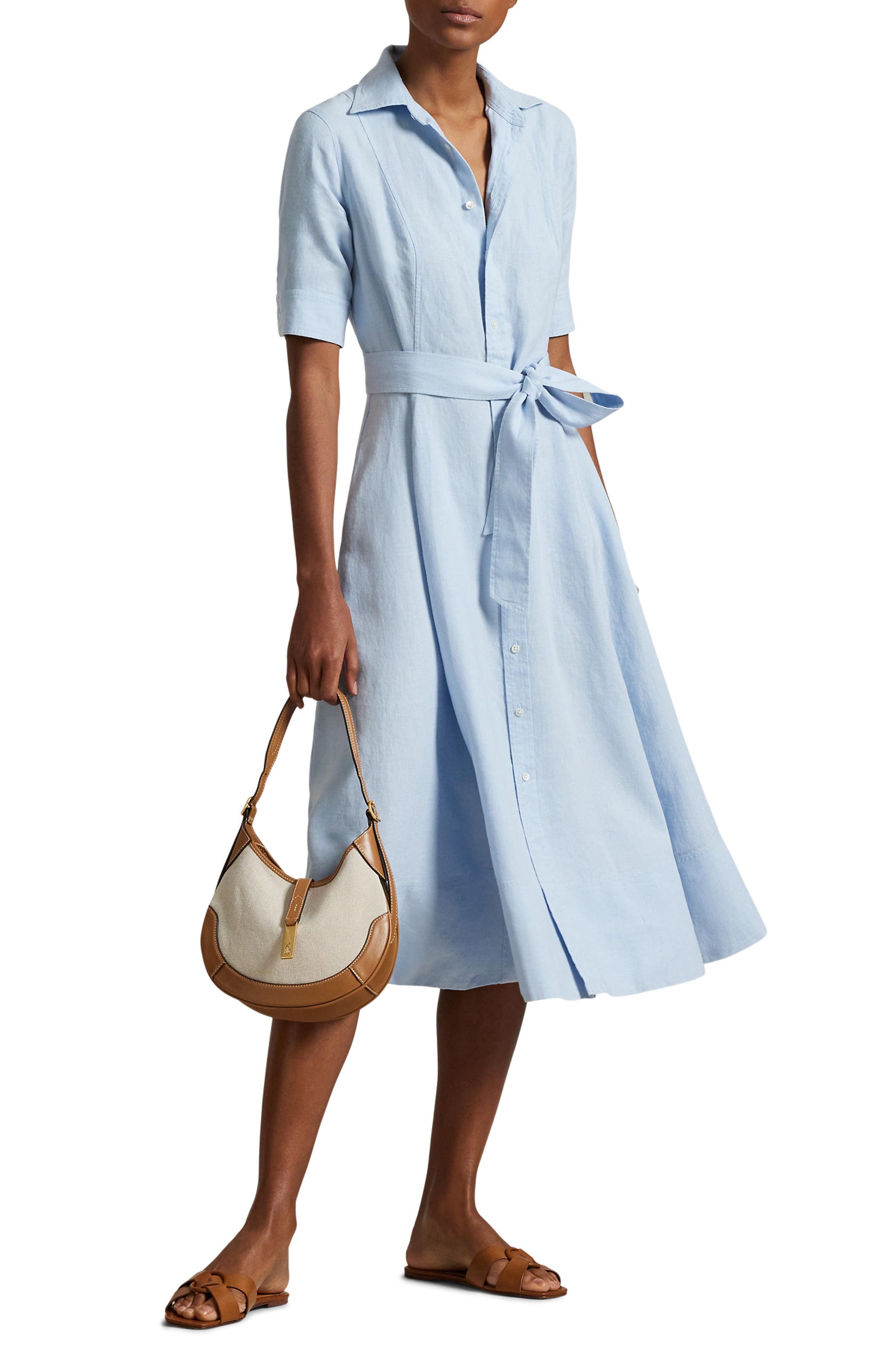 Polo Ralph Lauren Belted A-Line Linen Shirtdress | Nordstrom