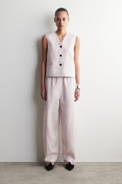 Elasticated Linen Barrel-Leg Pants