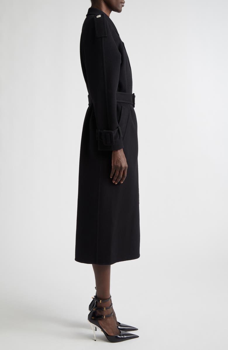 Versace Belted Double Breasted Virgin Wool & Cashmere Coat, Alternate, color, Black