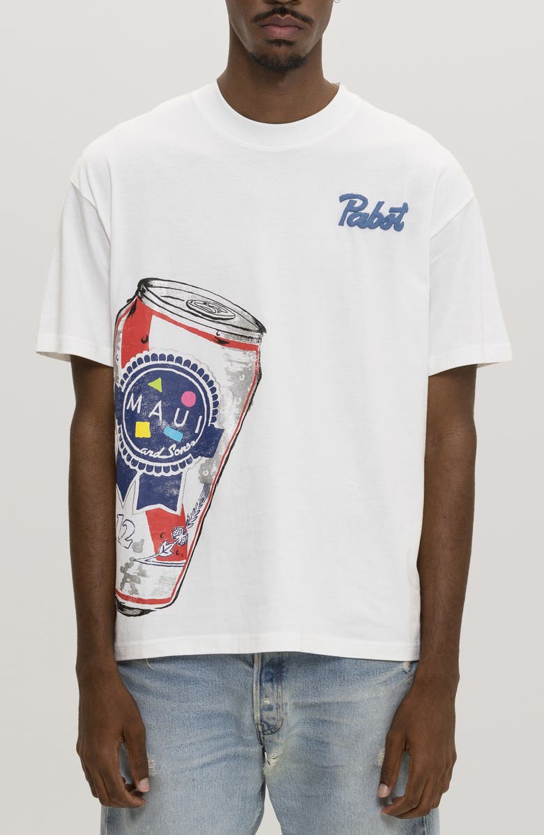 Maui & Sons x Pabst Blue Ribbon Can Puff Graphic T-Shirt, Main, color, White