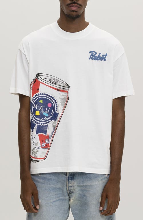 Maui And Sons Maui & Sons X Pabst Blue Ribbon Can Puff Graphic T-shirt In White