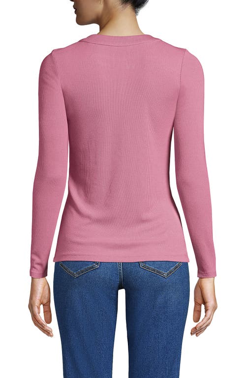 Lands' End Drapey Rib Skimming Long Sleeve Henley In Pink