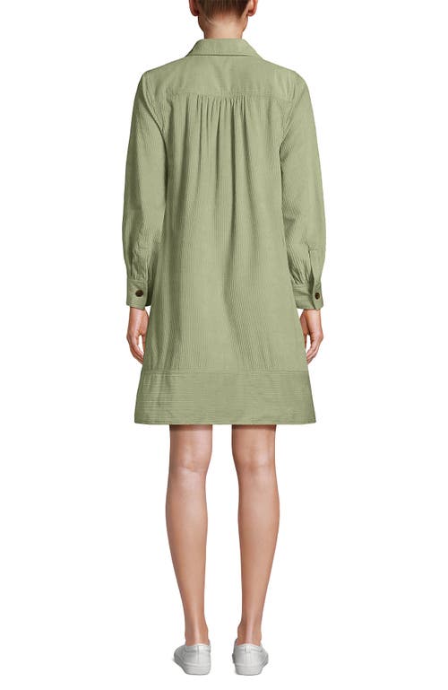 Lands' End Wide Wale Cord Popover Long Sleeve Shirt Dress In Green