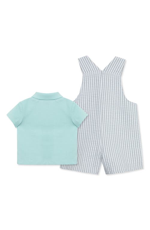 Shop Little Me Safari Cotton Polo & Seersucker Overalls Set In Grey