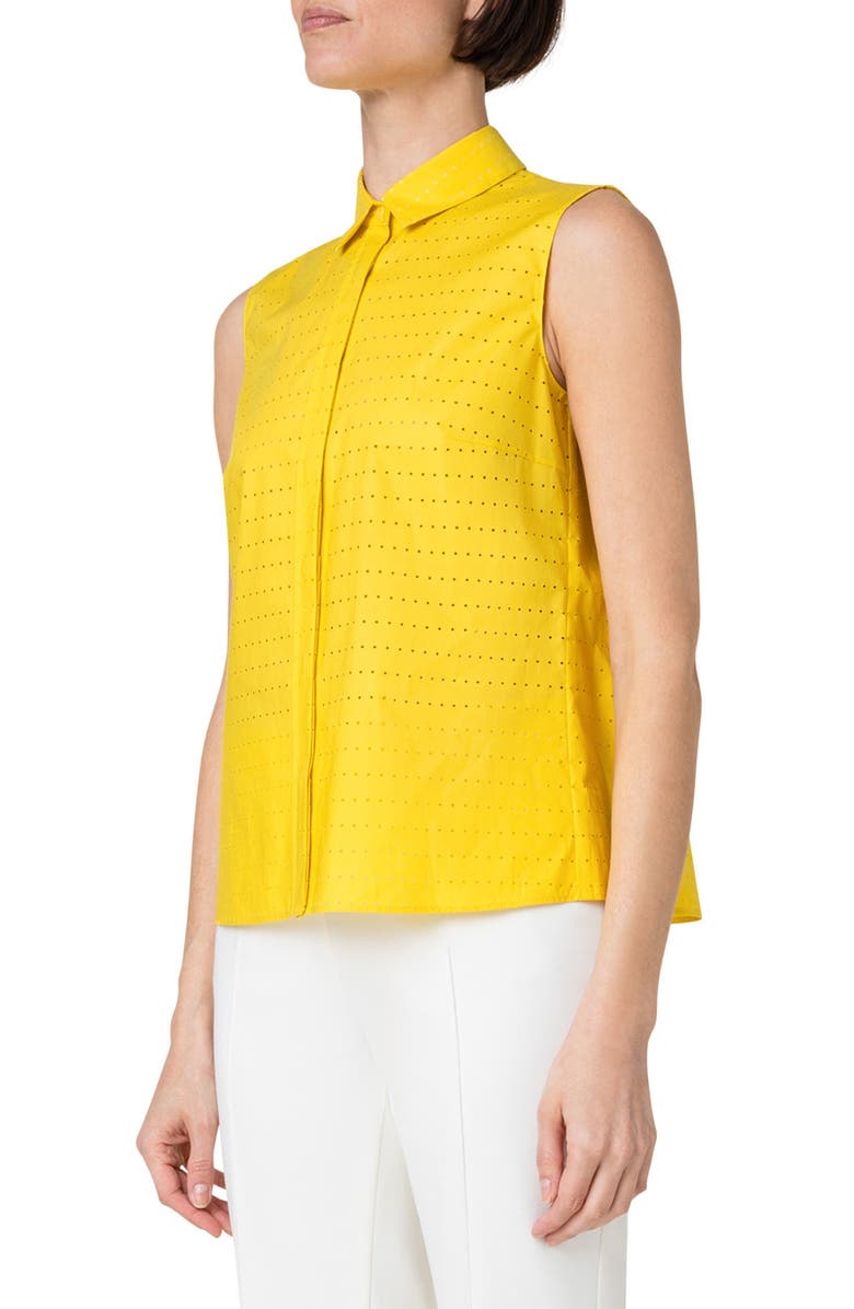 Akris punto Perforated Pleat Back Sleeveless Cotton Blouse, Alternate, color, 