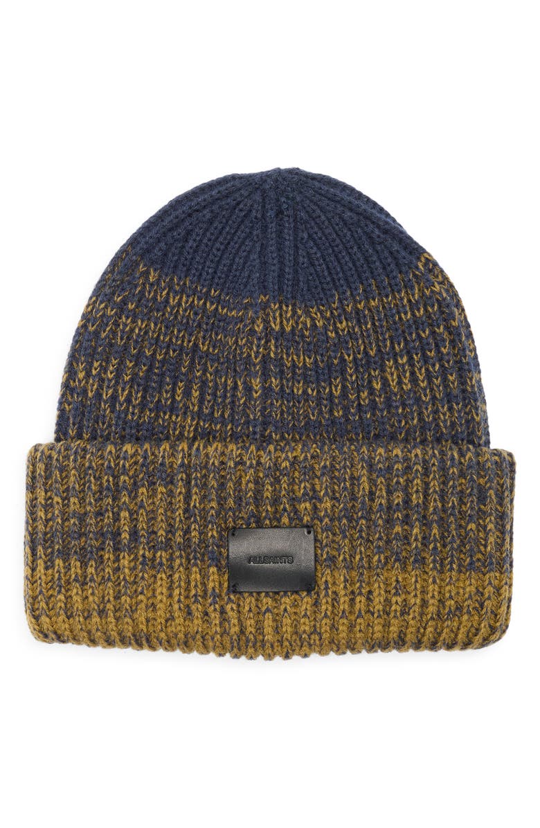 AllSaints Ombré Patch Beanie, Main, color, Blue Multi