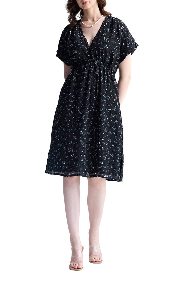 Reistor Gathered Knee-length Dress, Main, color, Ditzy Wildflowers