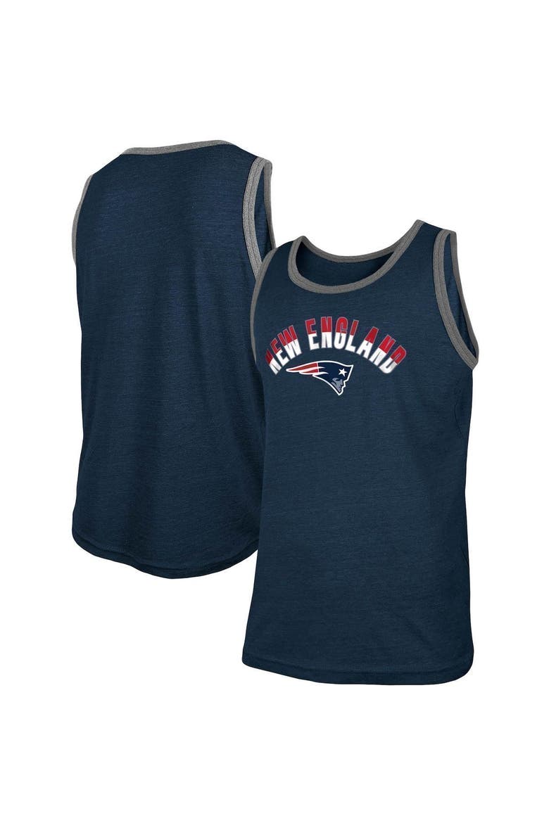 Men's New Era Heathered Navy New England Patriots Ringer Tri-Blend Tank Top, Alternate, color, Heather Navy