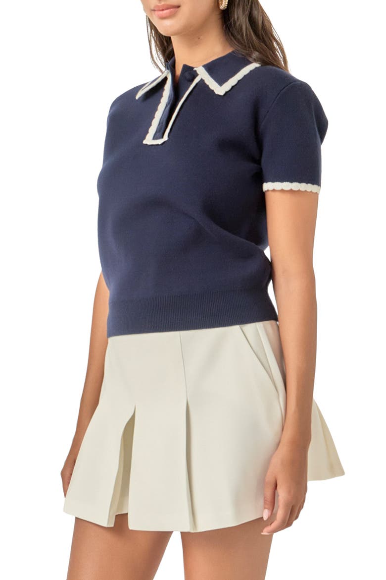 Scalloped Trim Sweater Polo, Alternate, color, NAVY/ WHITE