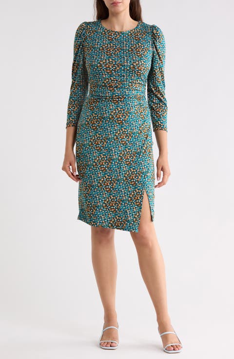 Tile Print Three-Quarter Sleeve Dress