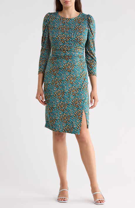 Tile Print Three-Quarter Sleeve Dress