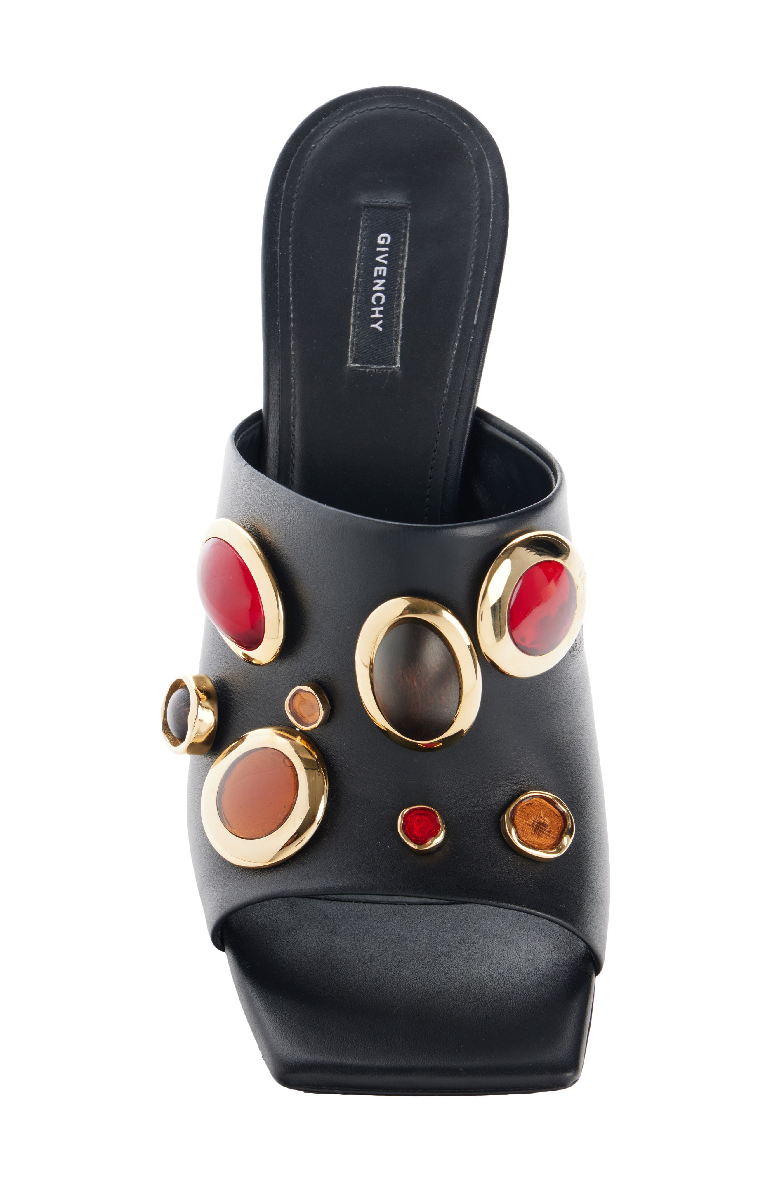 Jeweled Square Toe Leather Sandal, Alternate, color, BLACK/ RED