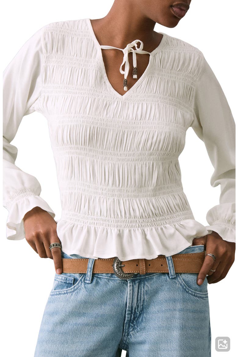 Smock Detail Ruffle Top, Main, color, OFF WHITE