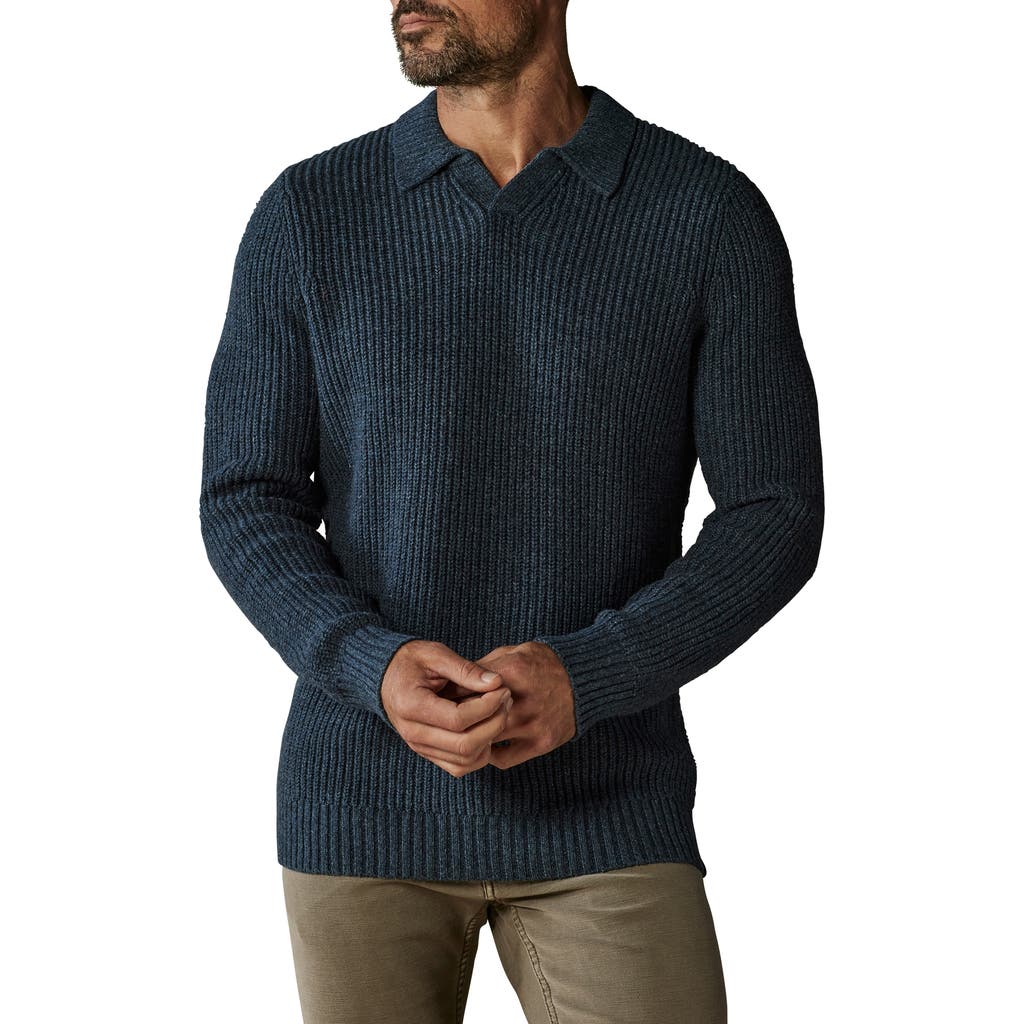 The Normal Brand Ribbed Cotton Blend Polo Sweater in Steel Blue