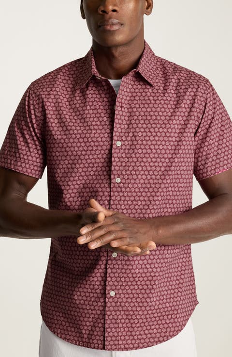Riviera Point Slim Fit Floral Short Sleeve Cotton Button-Up Shirt