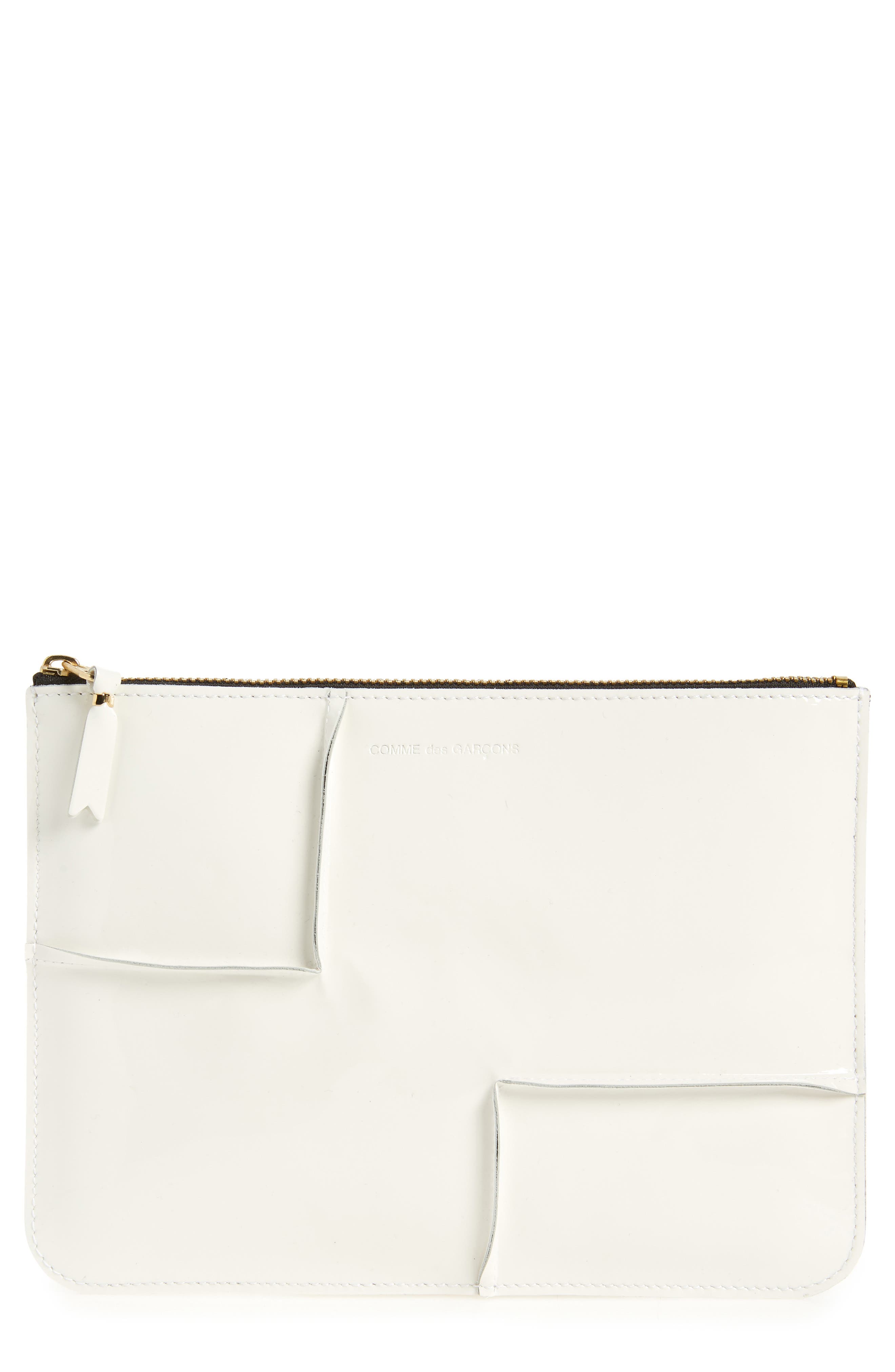Comme des Garçons Wallets Large Seam Detail Zip Pouch, Main, color, White