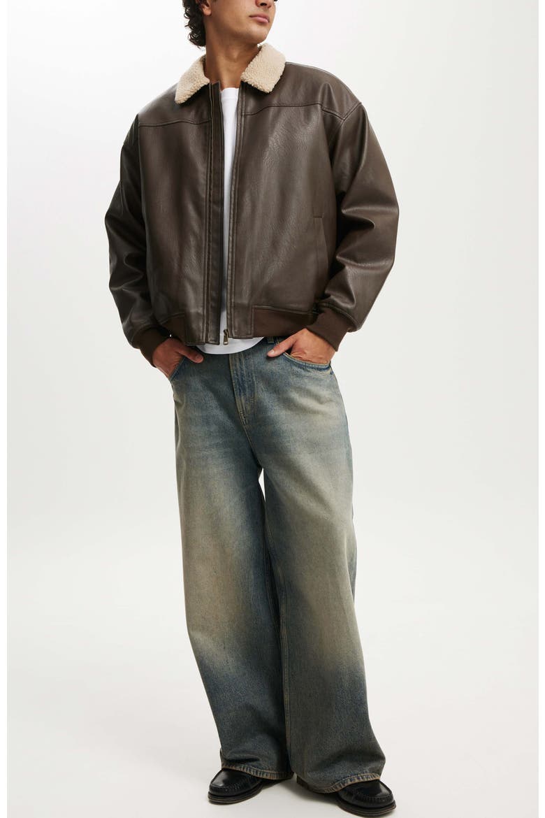 Men's Faux Leather Flight Jacket, Alternate, color, Brown