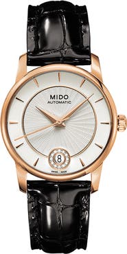 MIDO Baroncelli Diamond Automatic Leather Strap Watch, 33mm