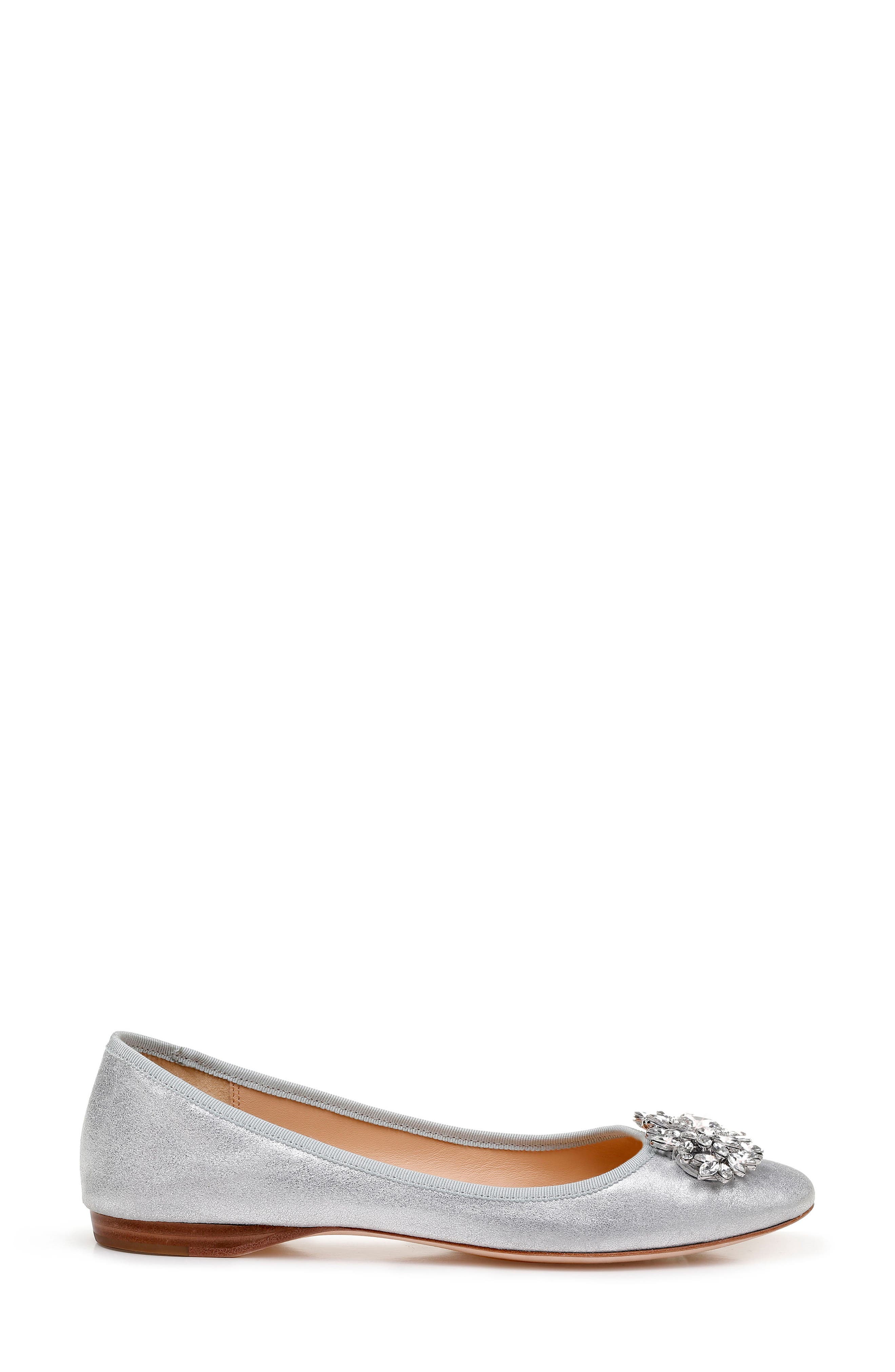 Badgley Mischka Pippa Crystal Foldable Flat, Alternate, color, SILVER METALLIC SUEDE