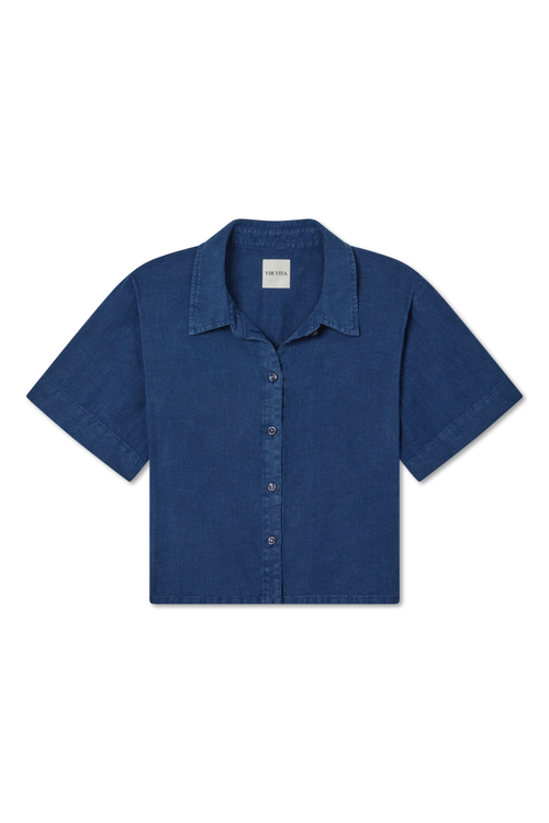 Vir Vita Anais Linen Shirt In Blue