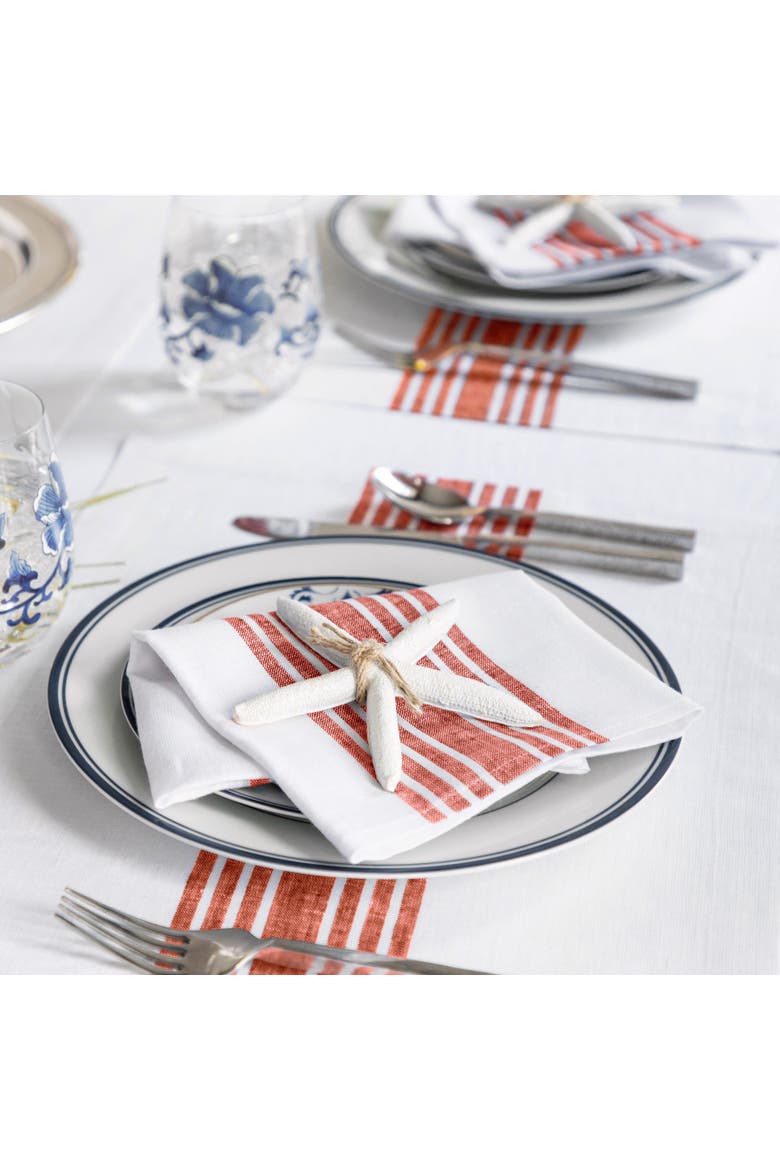 Linen Dinner Napkins Set of 4, 20 x 20" - Farmhouse, Alternate, color, Red and White